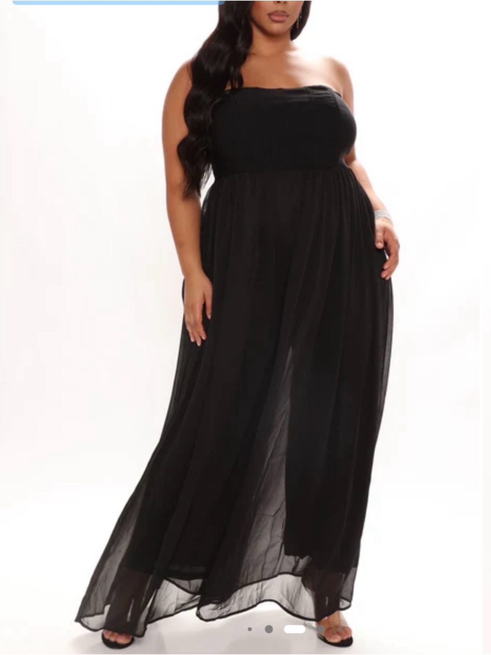 Fashion Nova Summer in Bora Bora Strapless Black Chiffon Maxi Jumpsuit 3x